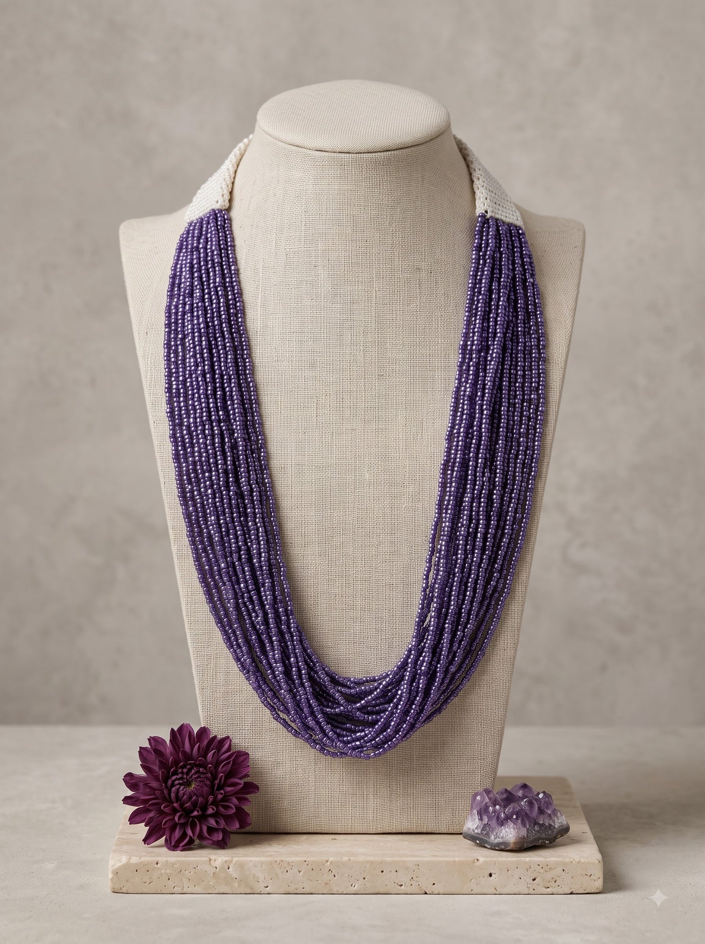 Purple Beads Hand Beaded Multi-Layer Necklace