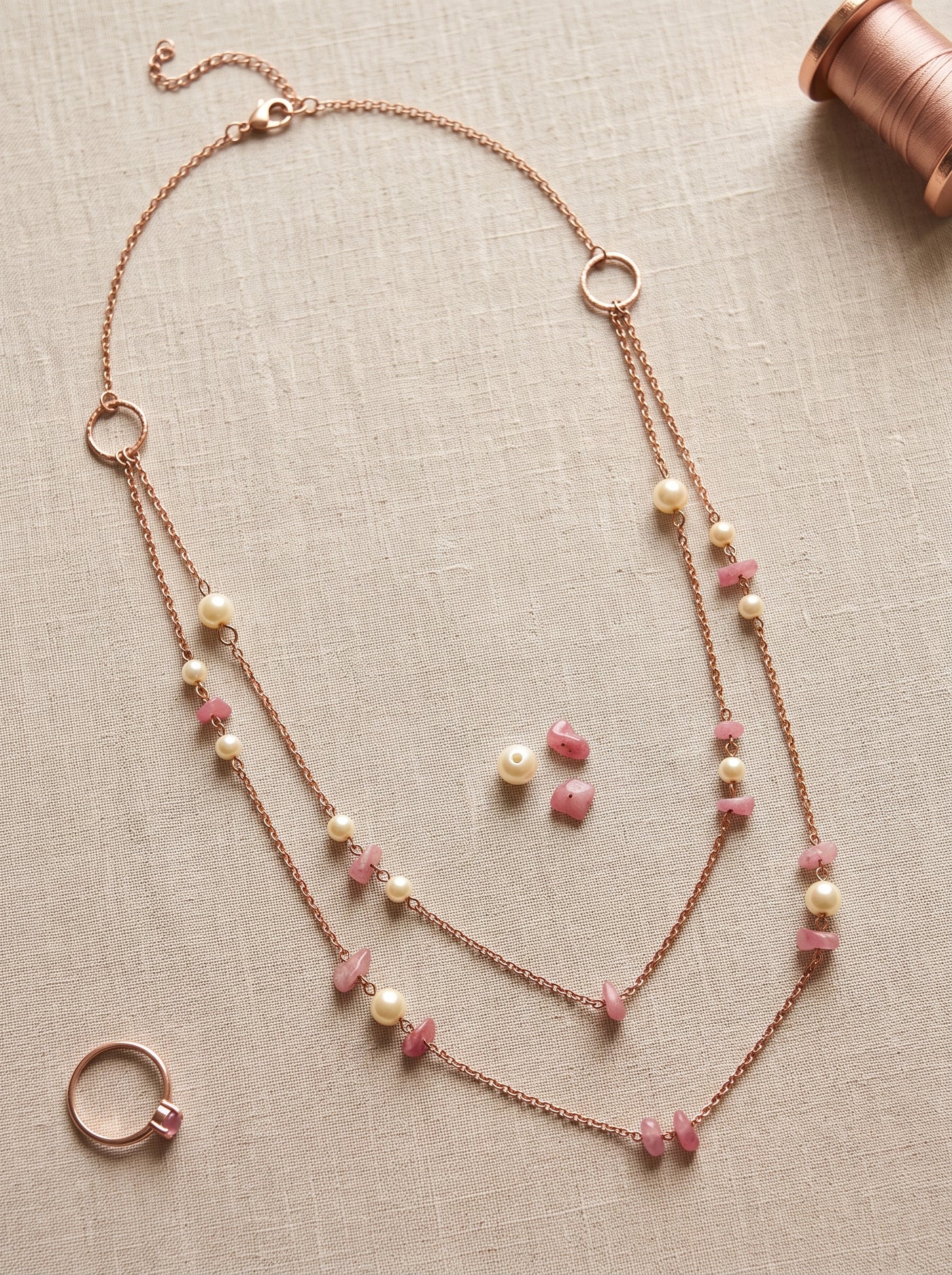Pearls and Bead Charms 2 Layer Long Chain Necklace