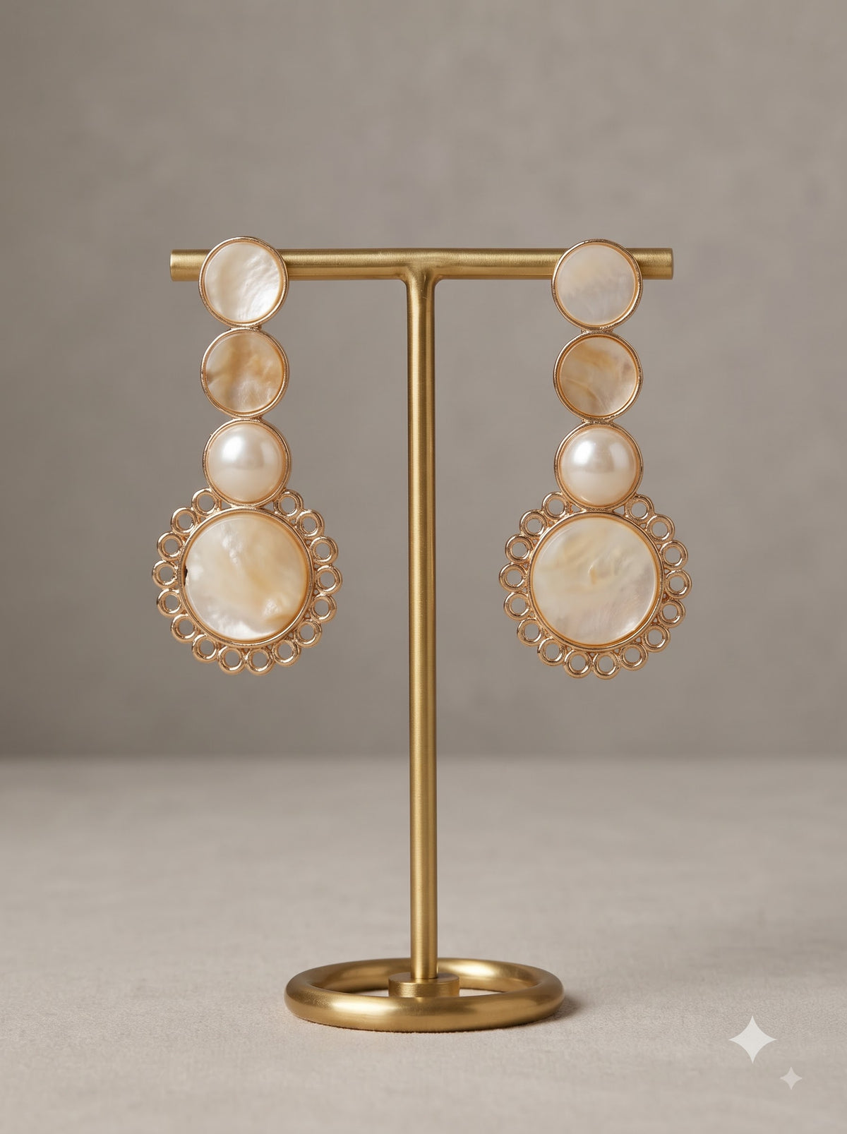 Baroque Pearls and Metal 3 Layer Gold Finish Earrings