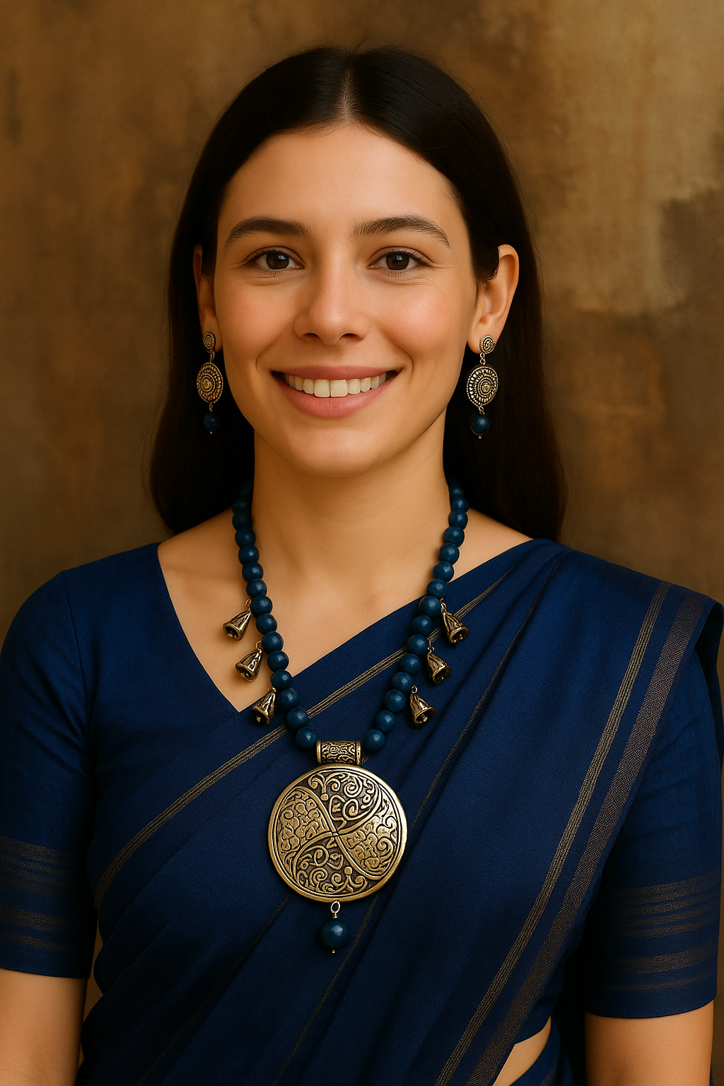 Glass Beads and Statement Metal Pendant Necklace Set