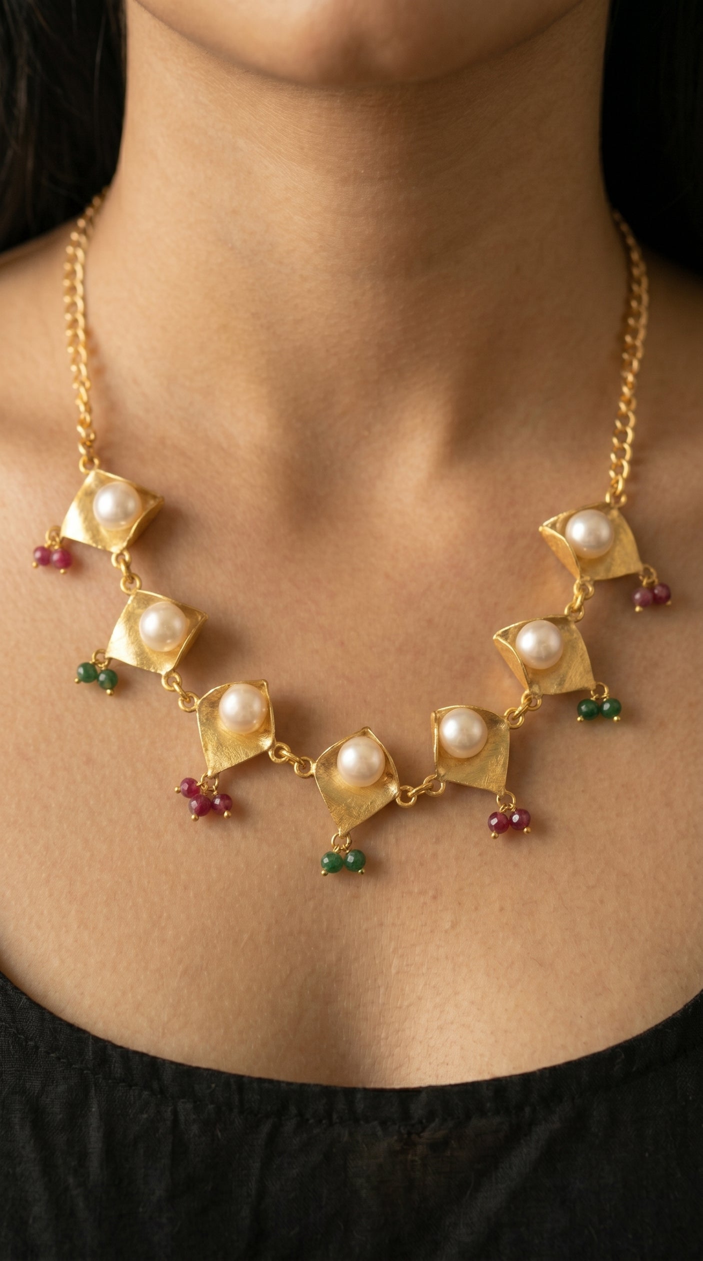 Gold-Toned Gulnaar Pearl Floral Charm Necklace