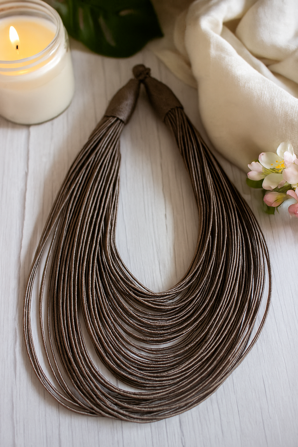 Grey Handmade Silk Threads Multi-Layer Statement African Choker Necklace