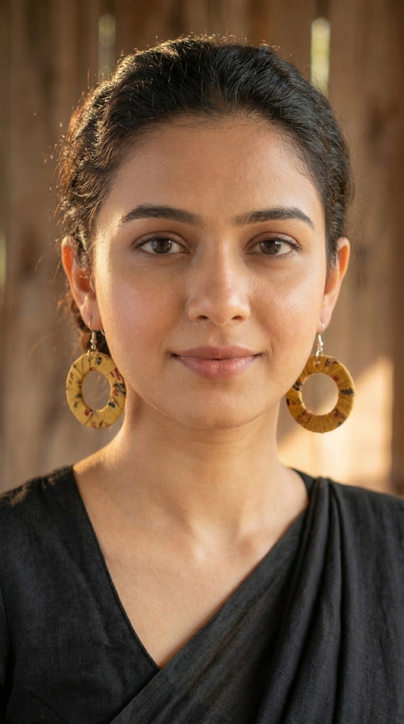 Haldi Phool Fabric Hoop Earrings