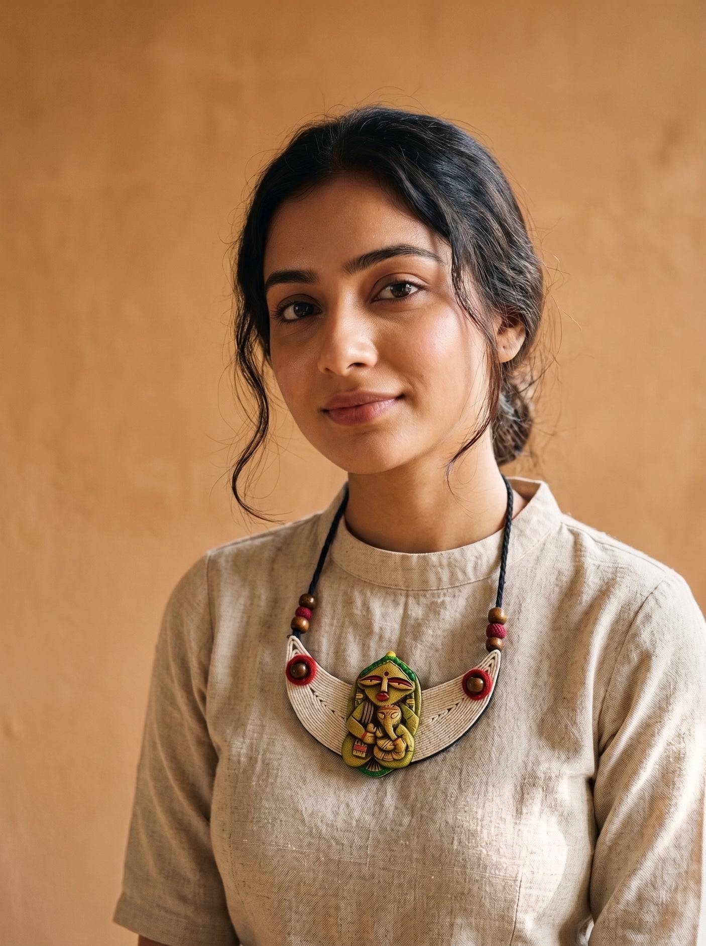 Hand-Painted Ganesha Macrame and Terracotta Clay Handmade Necklace