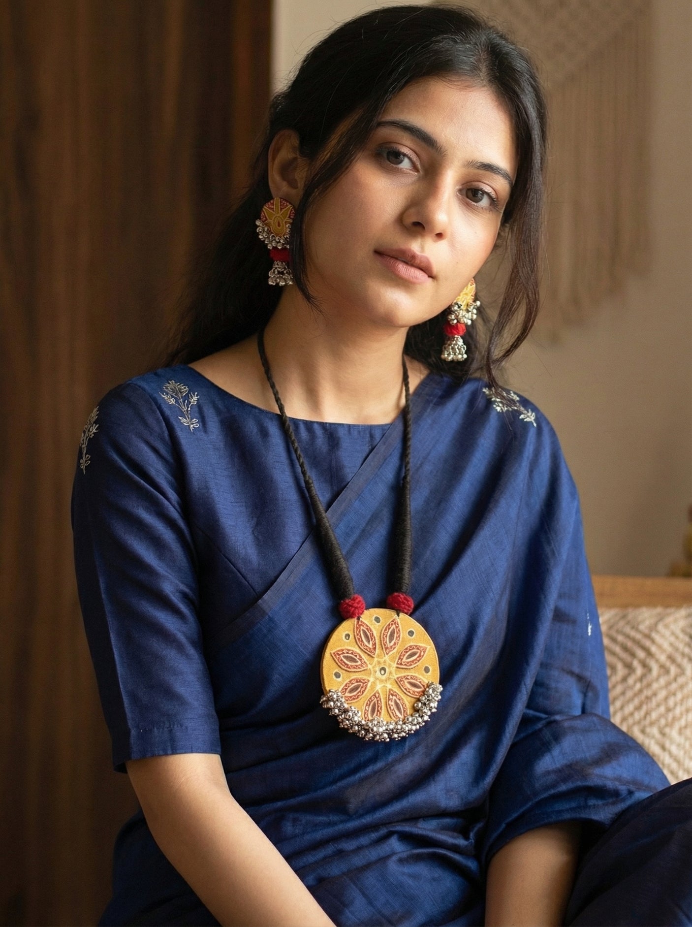 Hand-Painted Mandala Flower Disc Necklace Set