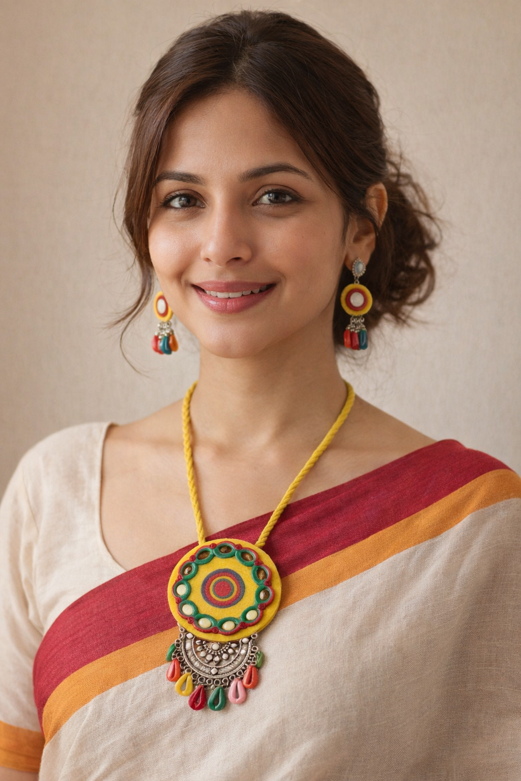 Hand Embroidered Fabric and Mirrors Necklace Set