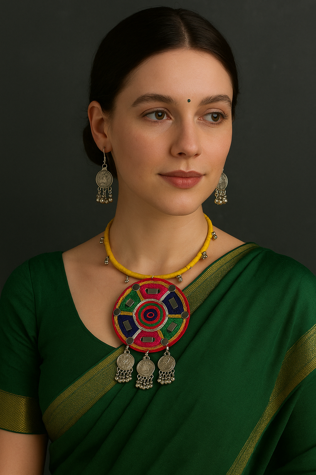 Multi-Color Hand Embroidered Hasli Necklace Set