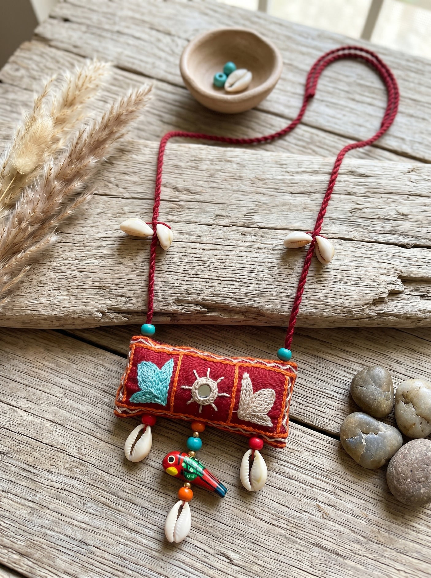 Hand Embroidered Kantha Work Fabric Necklace