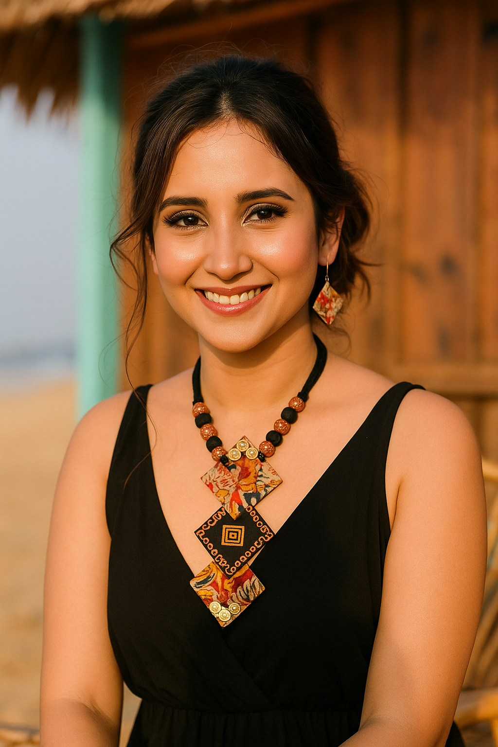 Handmade Kalamkari Fabric Necklace Set