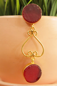 Red Garnet Natural Gemstone Gold Plated Dangler Earrings