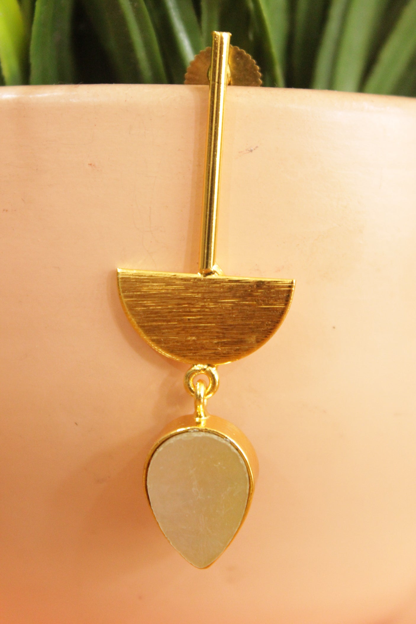 Mother of Pearl Natural Gemstone Gold Plated Half Moon Earrings