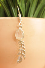 Load image into Gallery viewer, Natural Rainbow Moonstone Silver Plated Leaf Leaf Design Dangler Earrings

