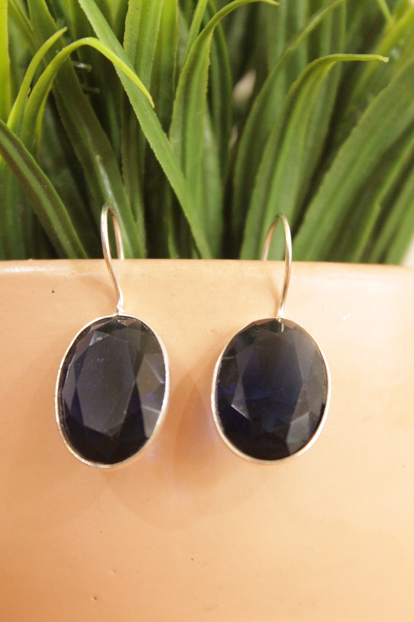 Bezel Set Tanzanite Quartz Oval Silver Earrings