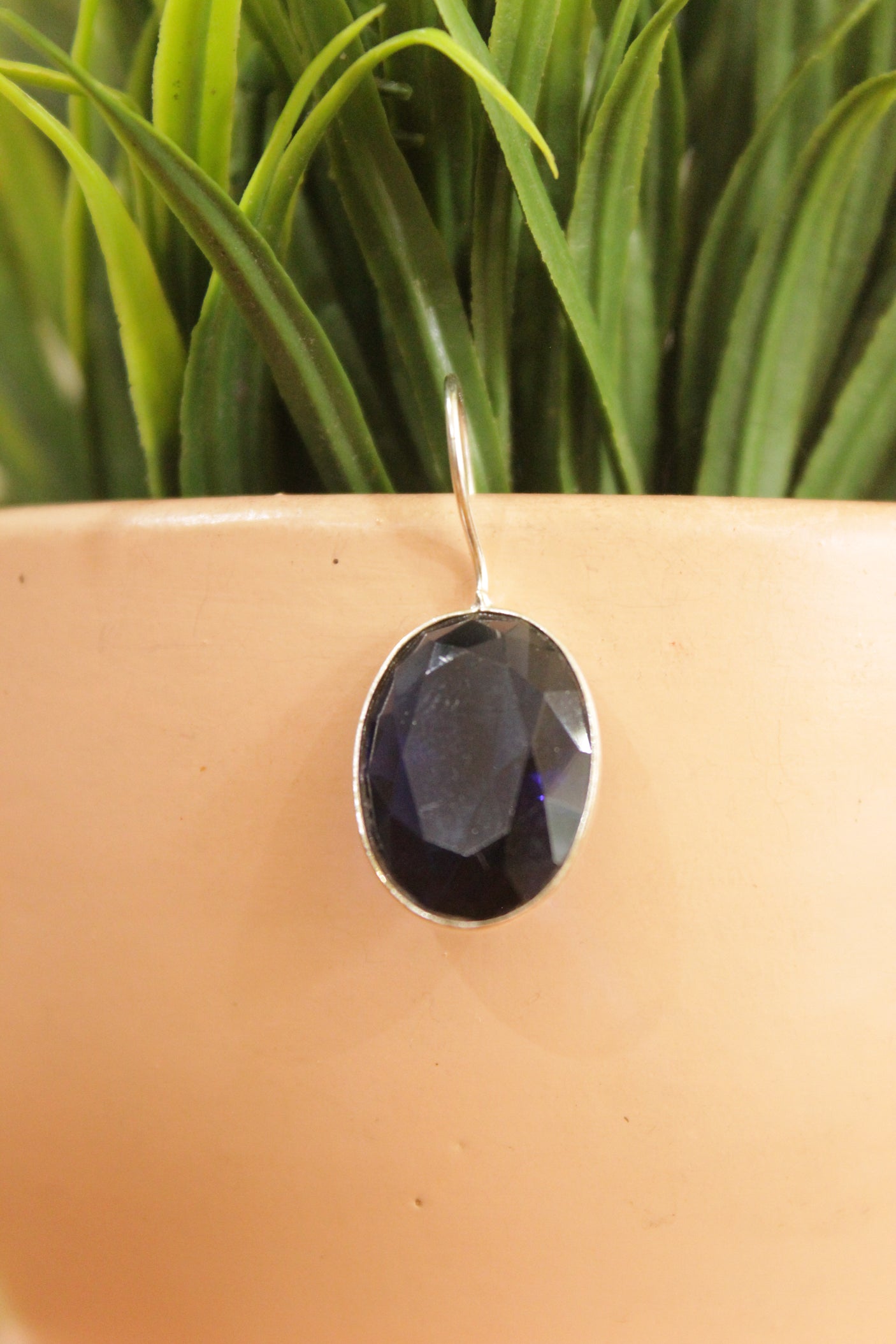 Bezel Set Tanzanite Quartz Oval Silver Earrings