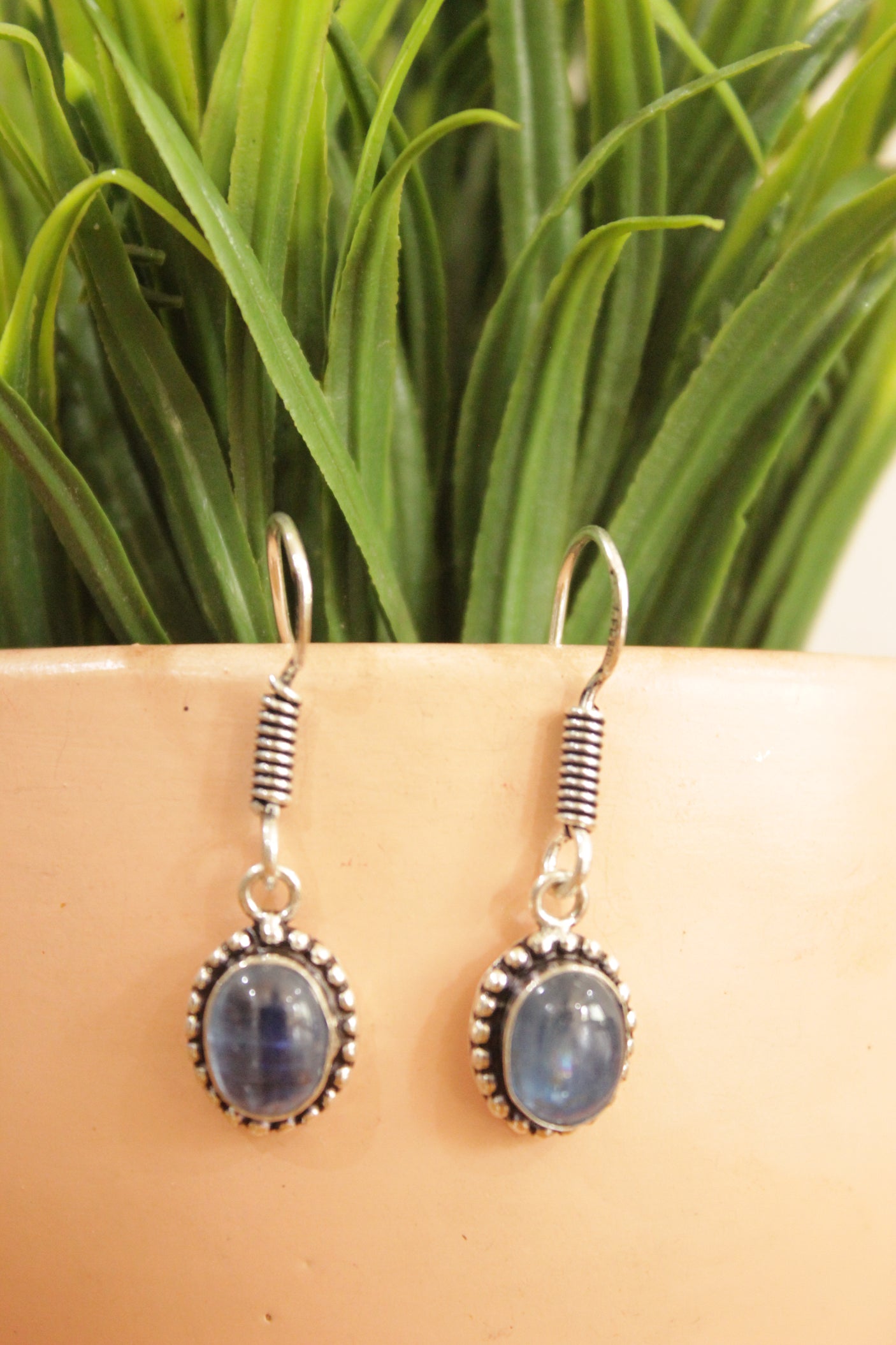 Natural Blue Kyanite Silver Plated Hook Earrings