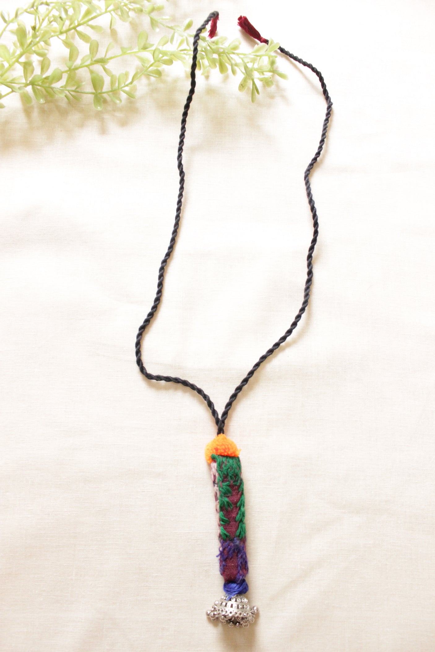 Hand Embroidered Cross-Stitch Necklace with Rope Closure