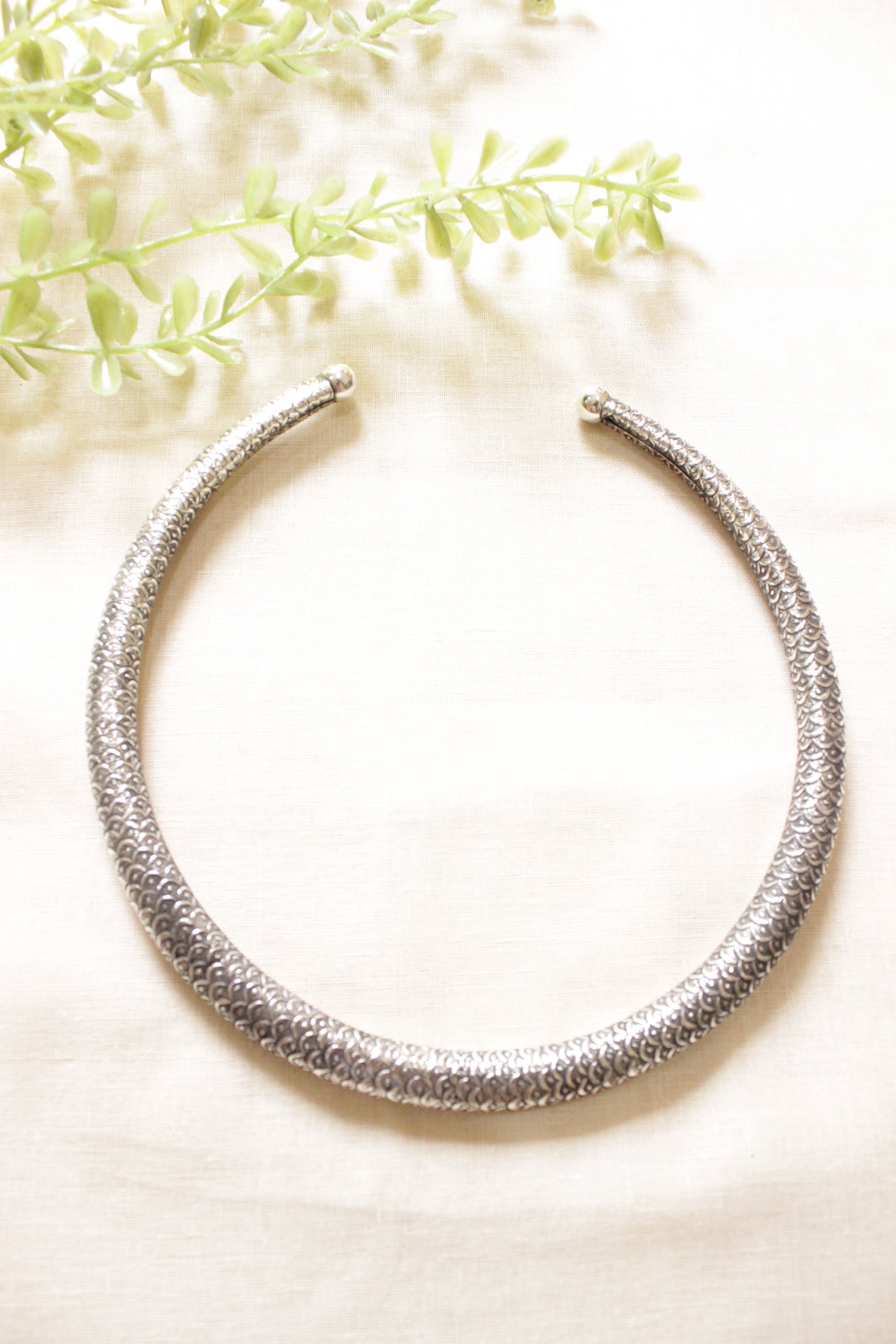 Intricately Detailed Oxidised Finish Silver Plated Hasli Necklace
