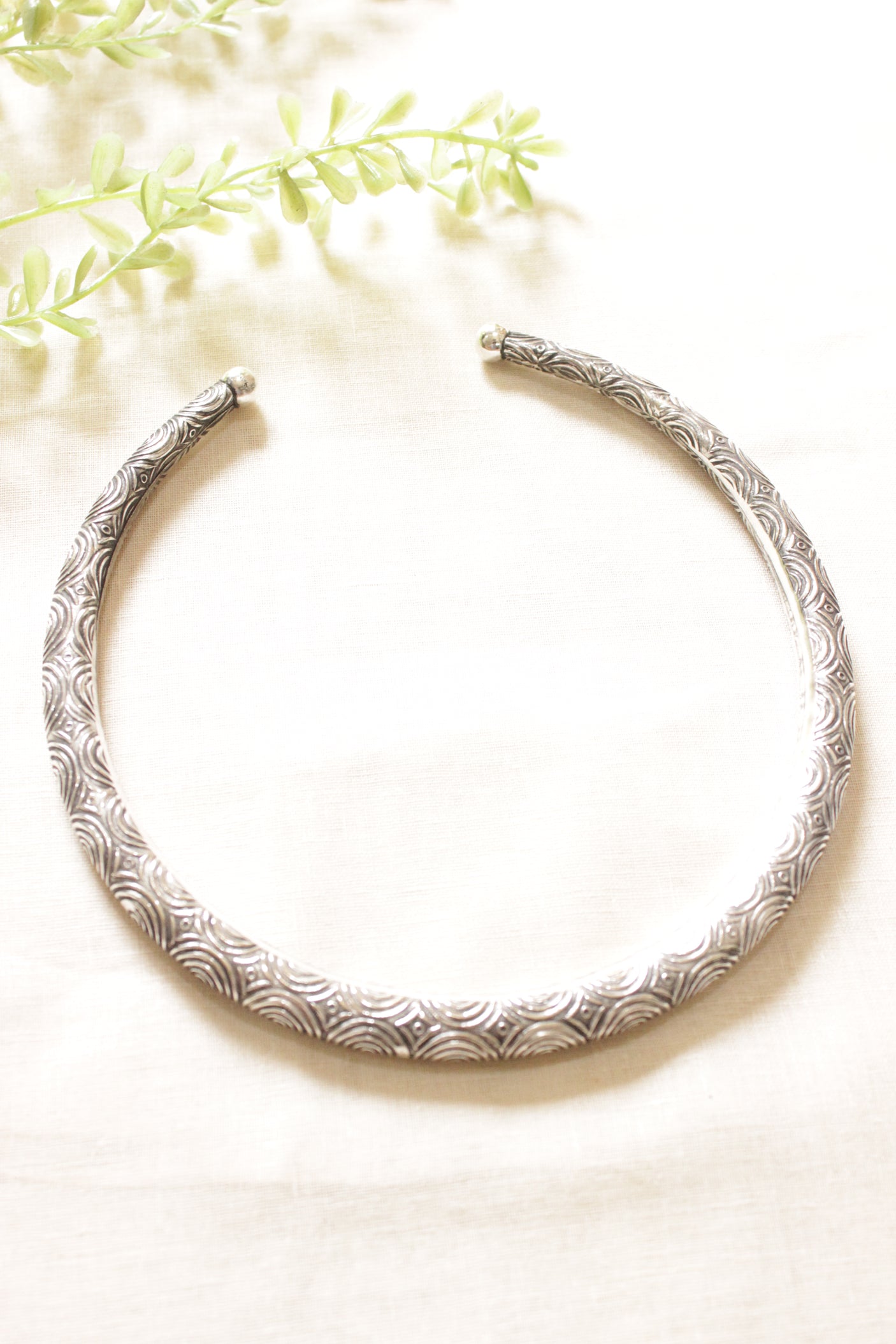 Intricately Detailed Oxidised Finish Silver Plated Hasli Necklace