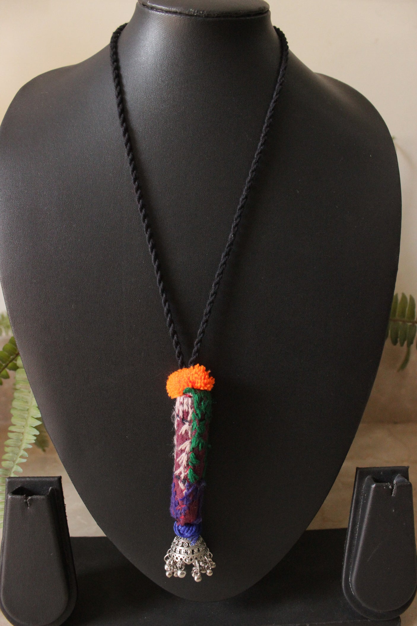 Hand Embroidered Cross-Stitch Necklace with Rope Closure