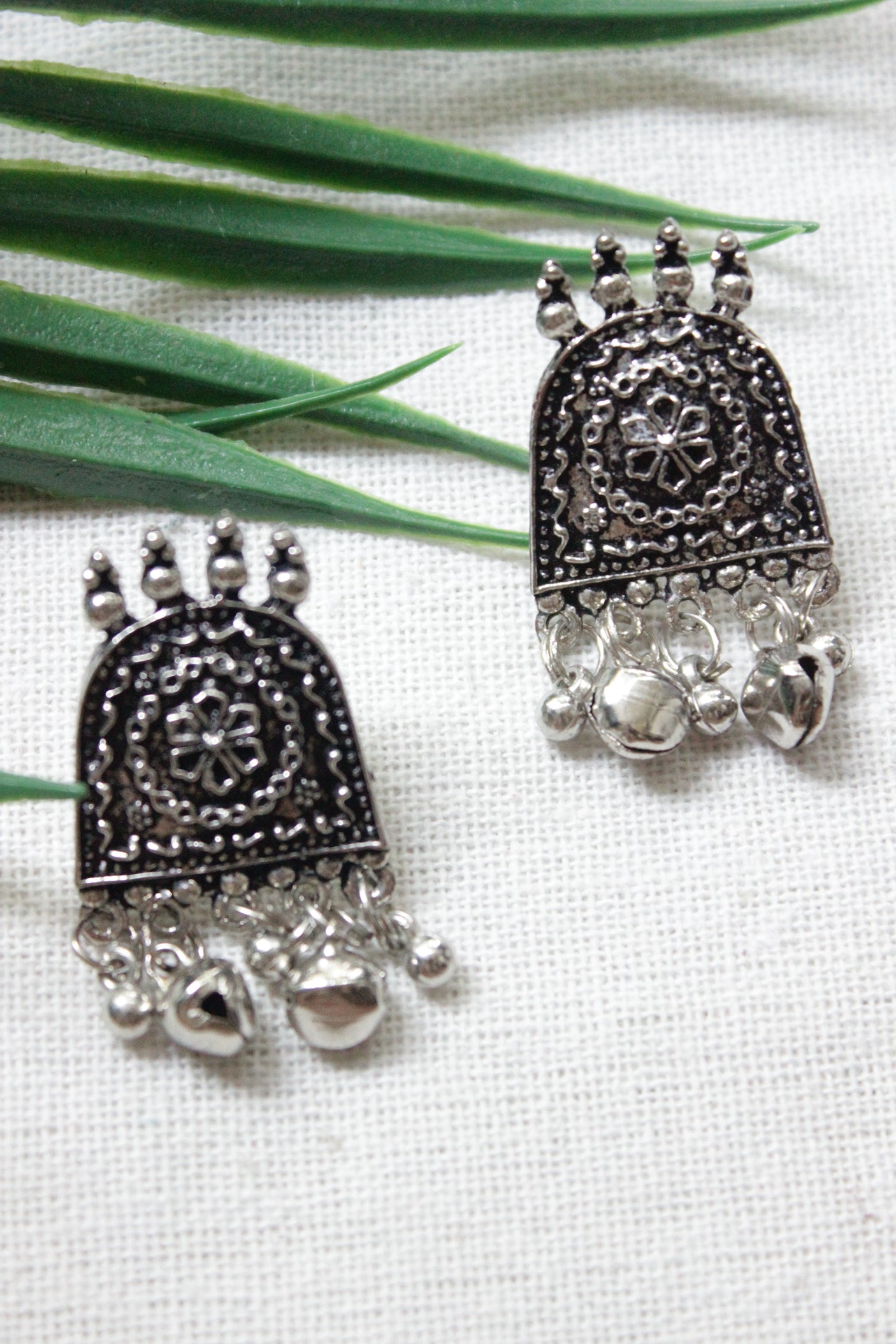 Elaborate Oxidised Finish Choker Necklace Set Accentuated with Ghungroo Beads with Adjustable Closure