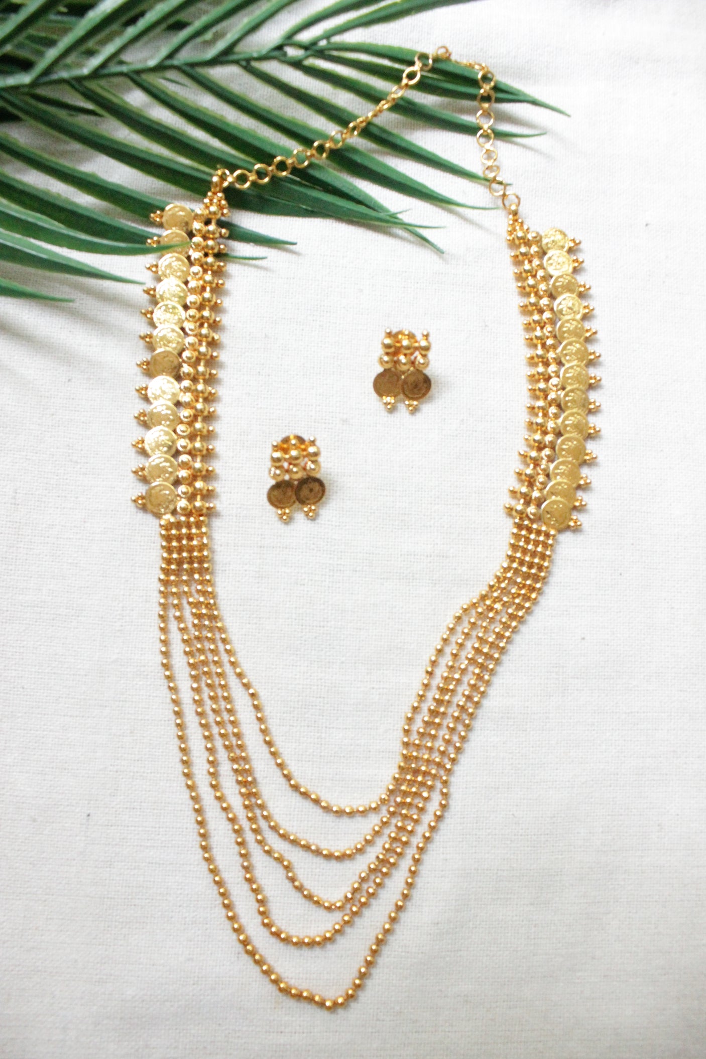 Gold Plated Multi-Layer Stamped Coins Temple Jewelry Necklace Set