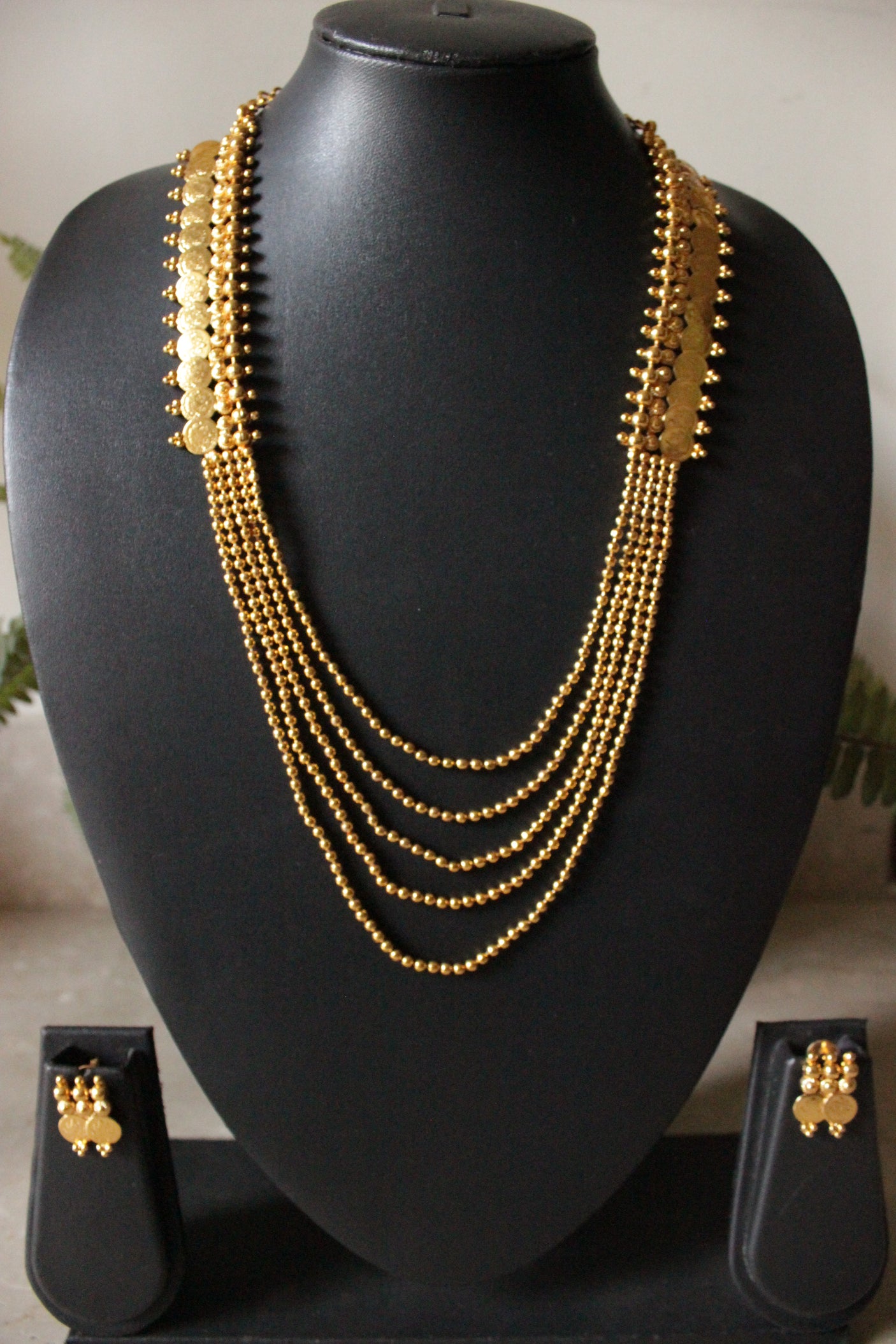 Gold Plated Multi-Layer Stamped Coins Temple Jewelry Necklace Set