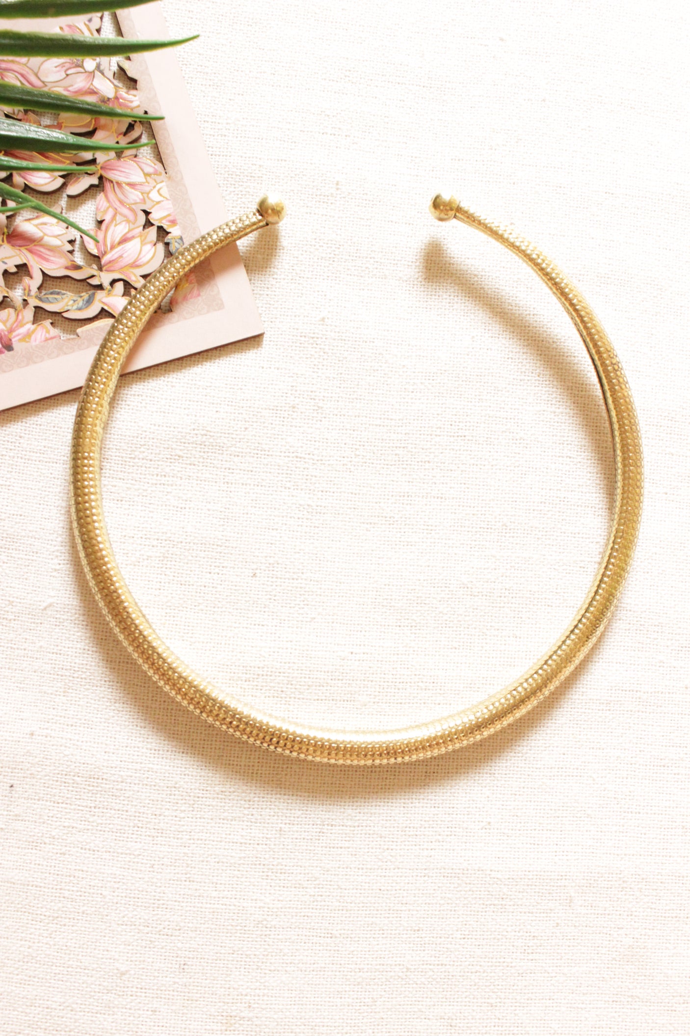 Matt Gold Finish Hasli Style Brass Choker Necklace