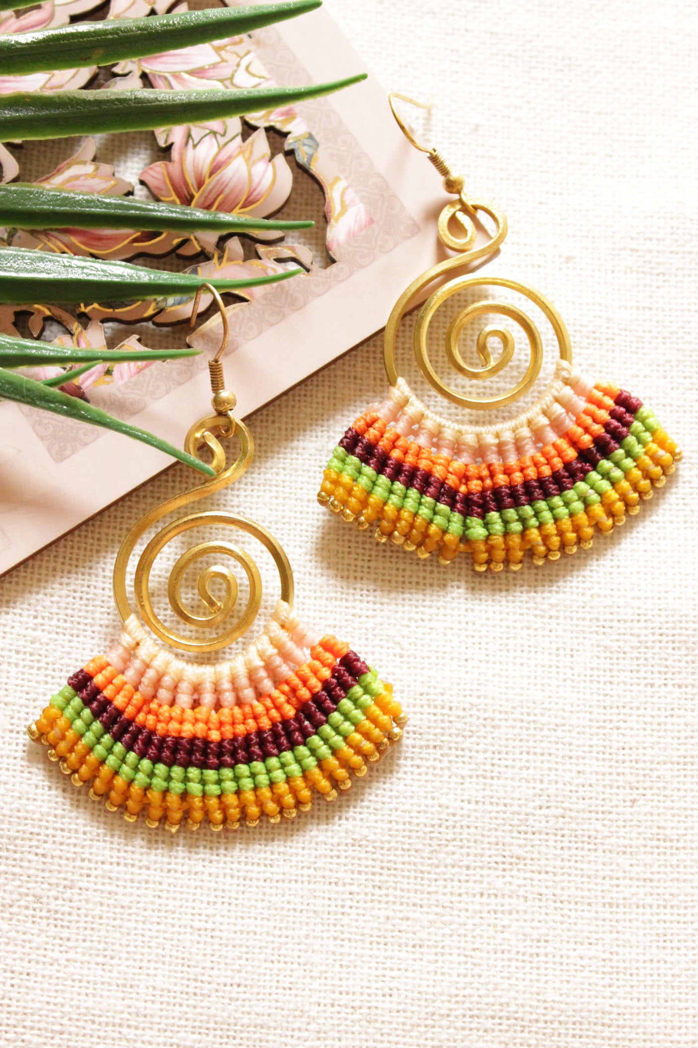 Fabric Braided Gold Finish Brass Metal Spiral Earrings