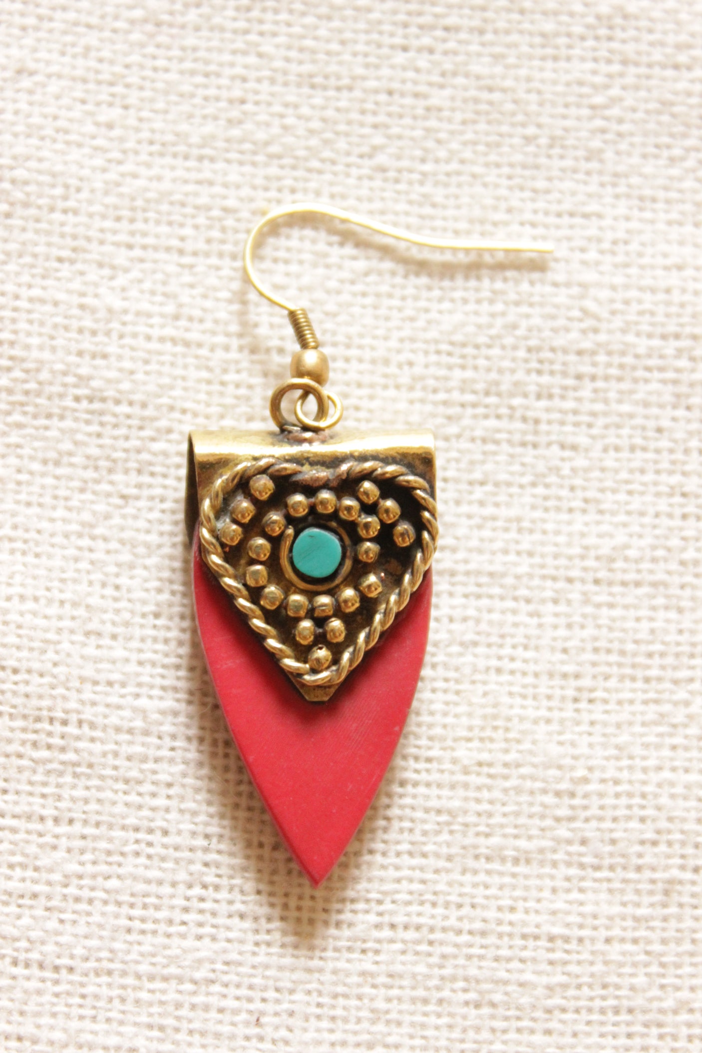 Red & Antique Gold Finish Tribal Earrings