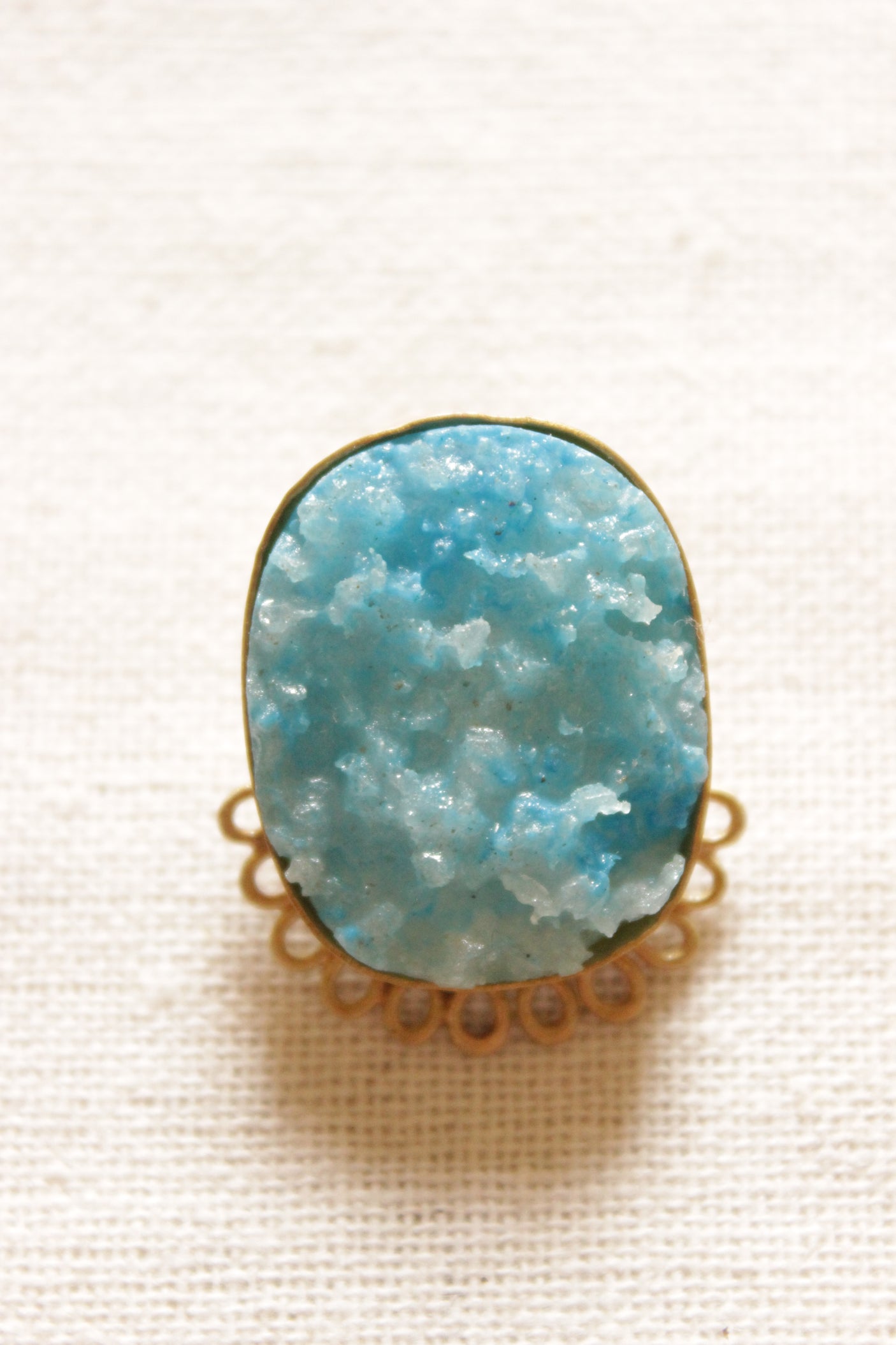 Sky Blue Sugar Druzy Natural Gemstone Embedded Gold Toned Stud Earrings