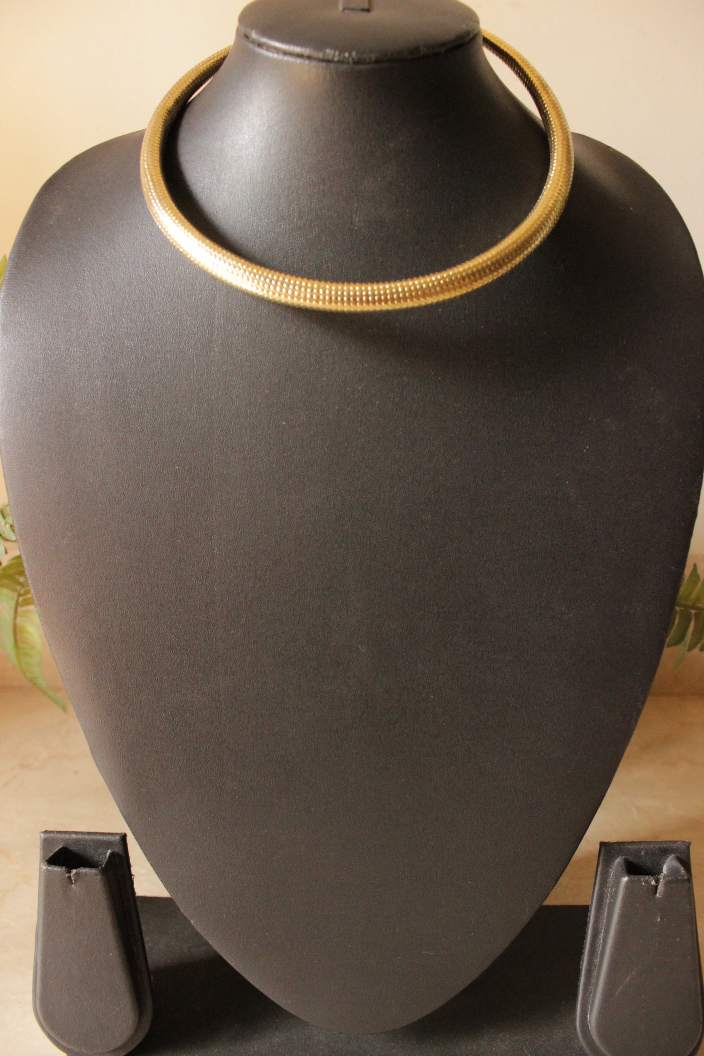 Matt Gold Finish Hasli Style Brass Choker Necklace