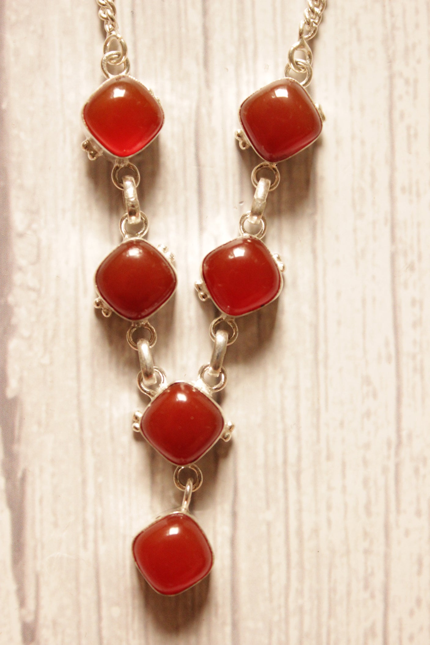 August Birthstone Carnelian Gemstone Silver Finish Necklace
