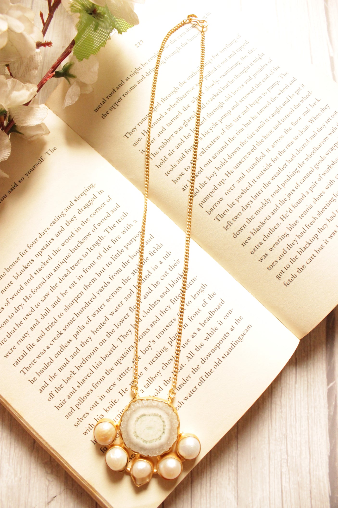 Solar Quartz Baroque Pearl Gemstone Gold Plated Necklace