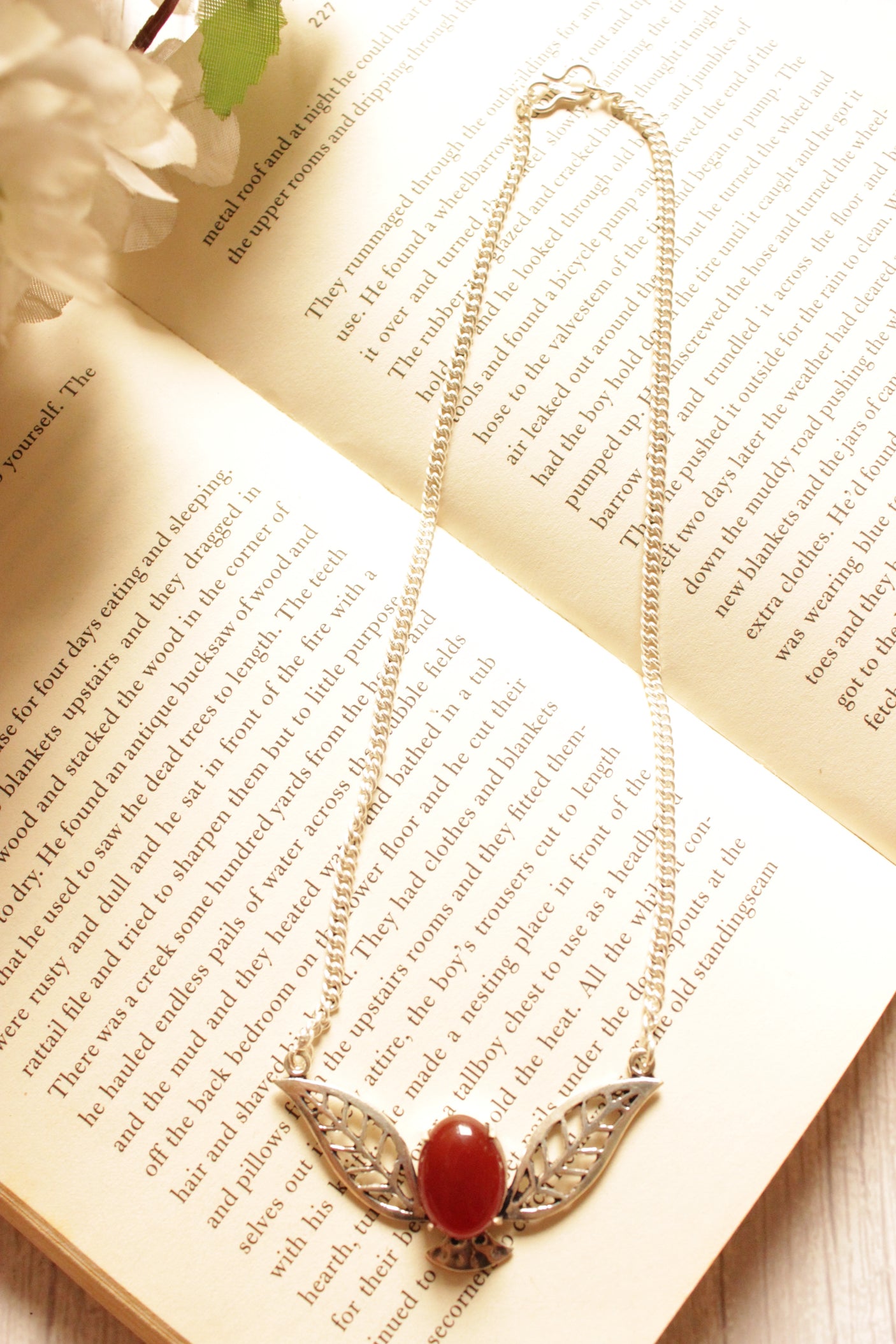 Carnelian Gemstone Silver Plated Brass Chain Necklace