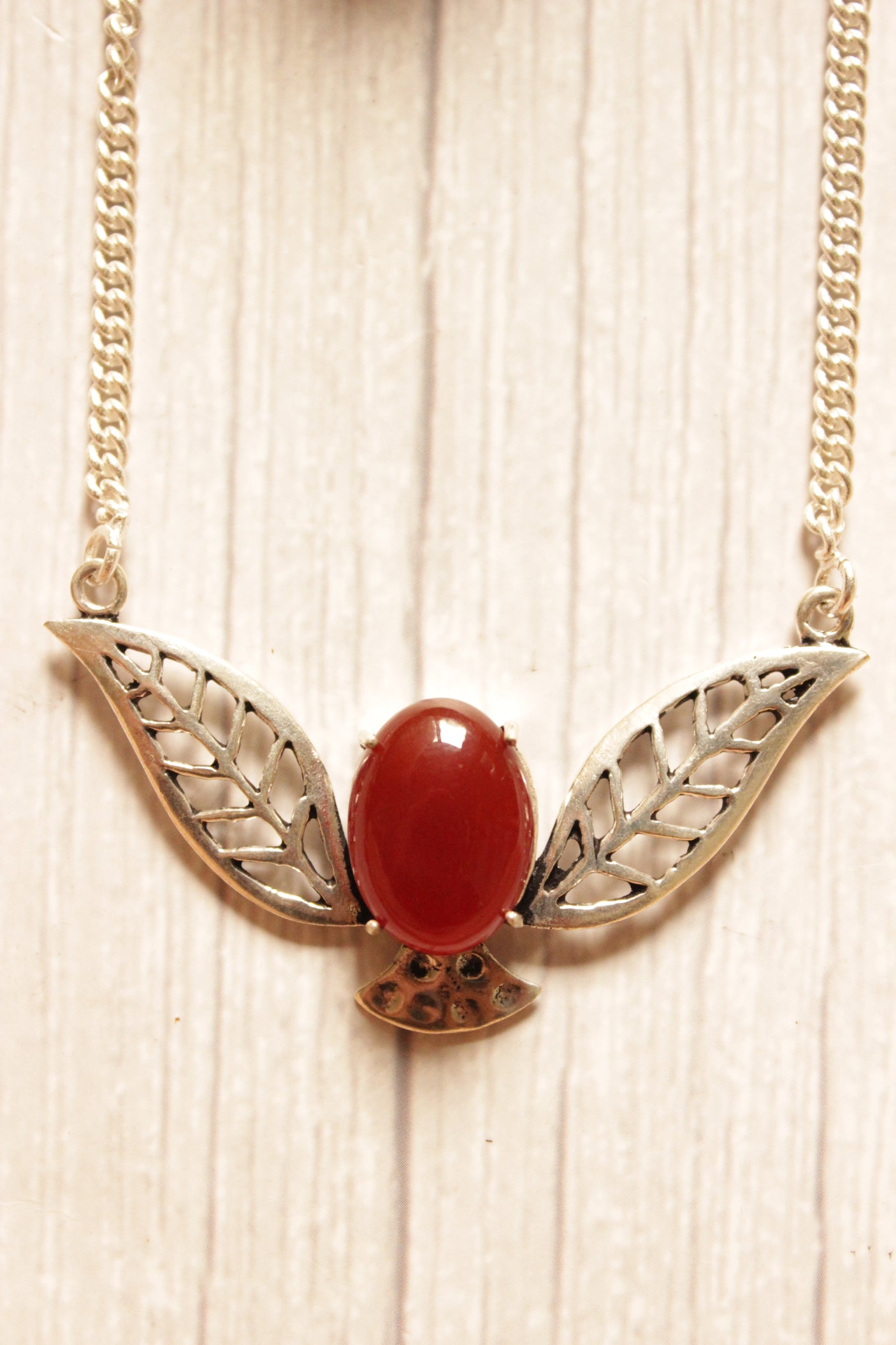 Carnelian Gemstone Silver Plated Brass Chain Necklace