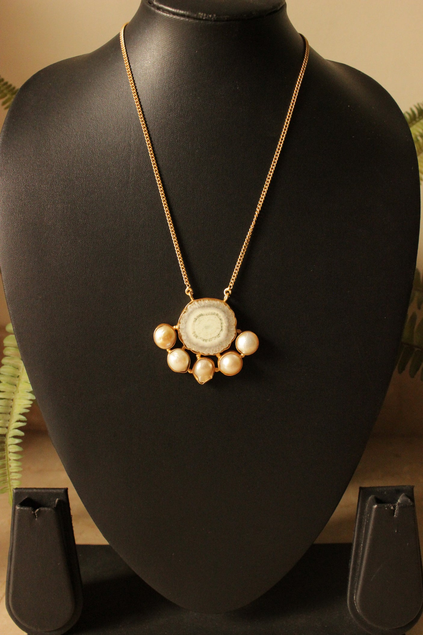 Solar Quartz Baroque Pearl Gemstone Gold Plated Necklace