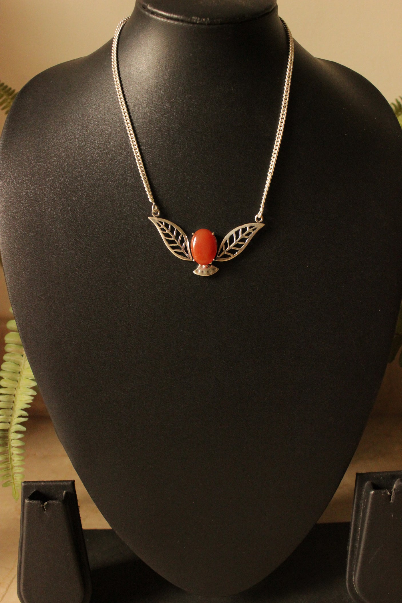 Carnelian Gemstone Silver Plated Brass Chain Necklace