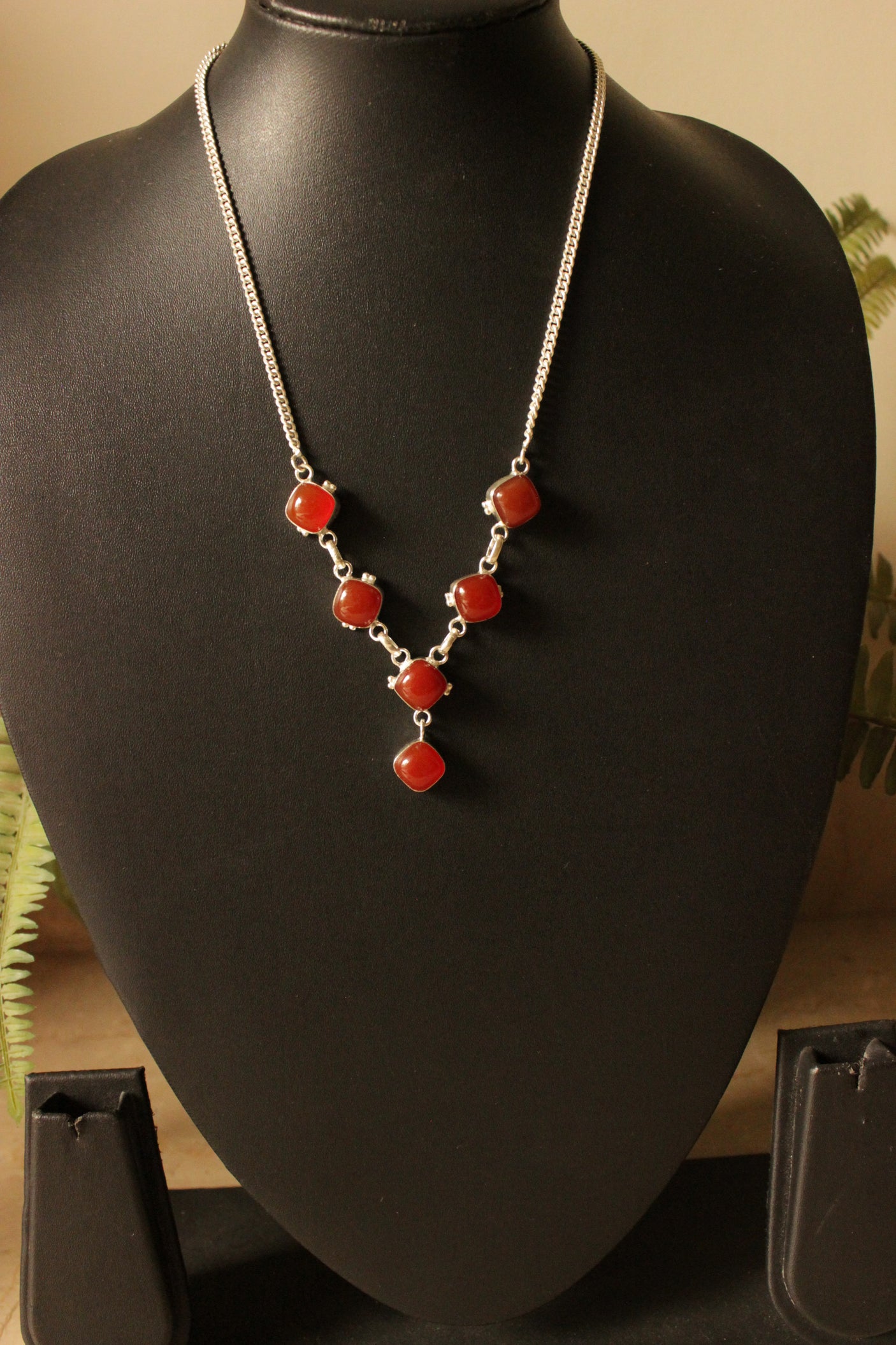 August Birthstone Carnelian Gemstone Silver Finish Necklace