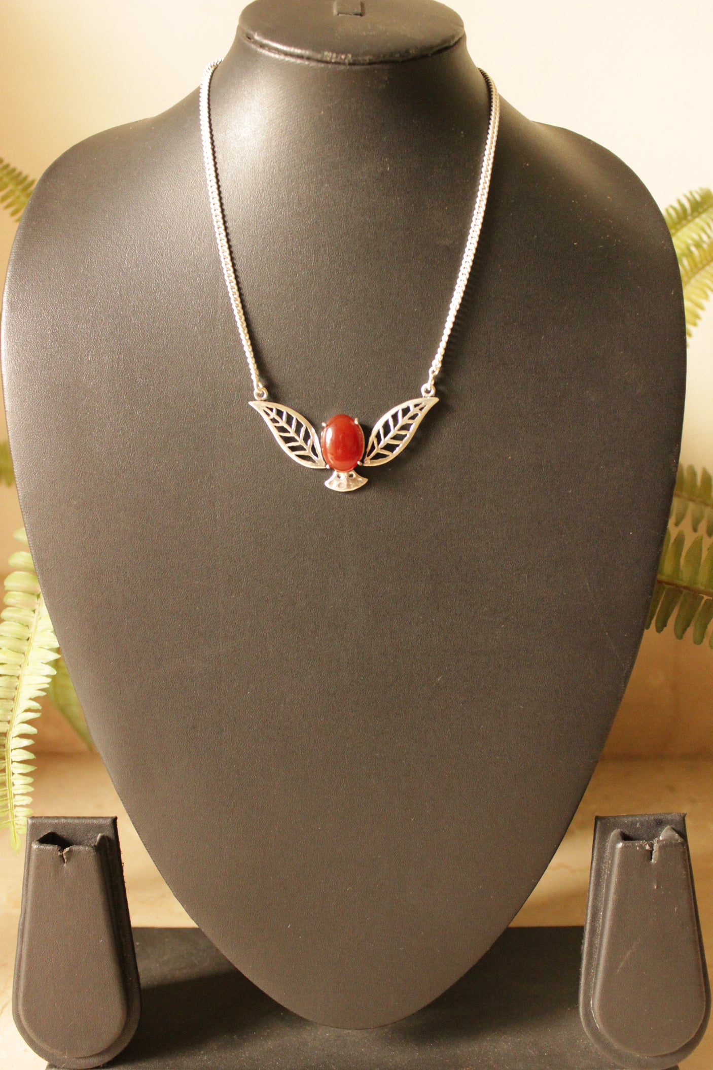 Carnelian Gemstone Ethnic Handmade Silver Plated Necklace