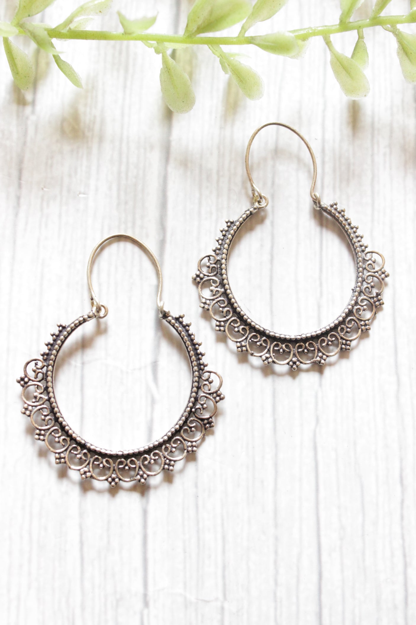 Petite Silver Finish Circular Brass Earrings