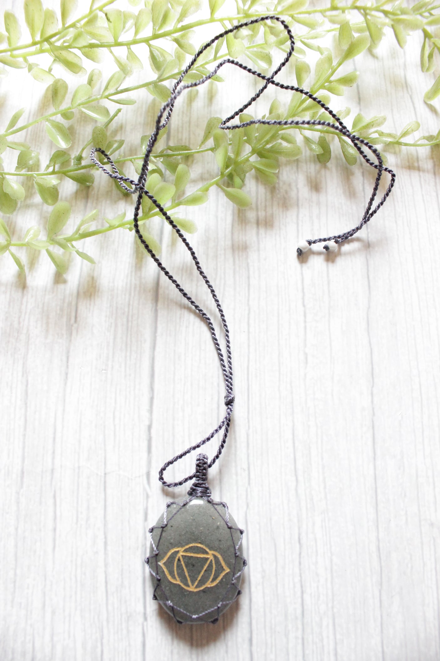 Grey Natural Gemstone Mesh Rope Necklace