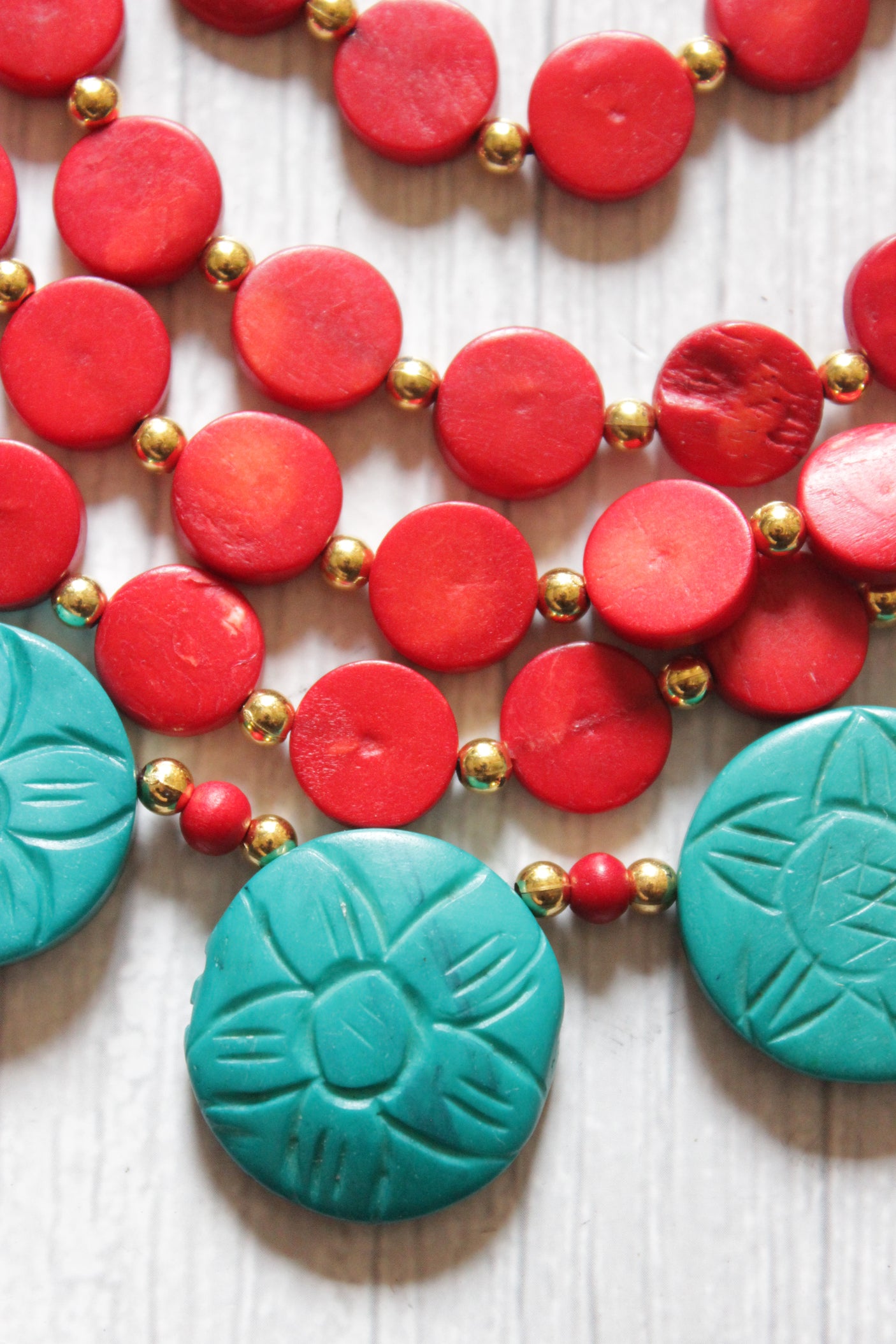 Red & Turquoise Bone Beads Handcrafted Multi-Layer African and Tibetan Tribal Necklace