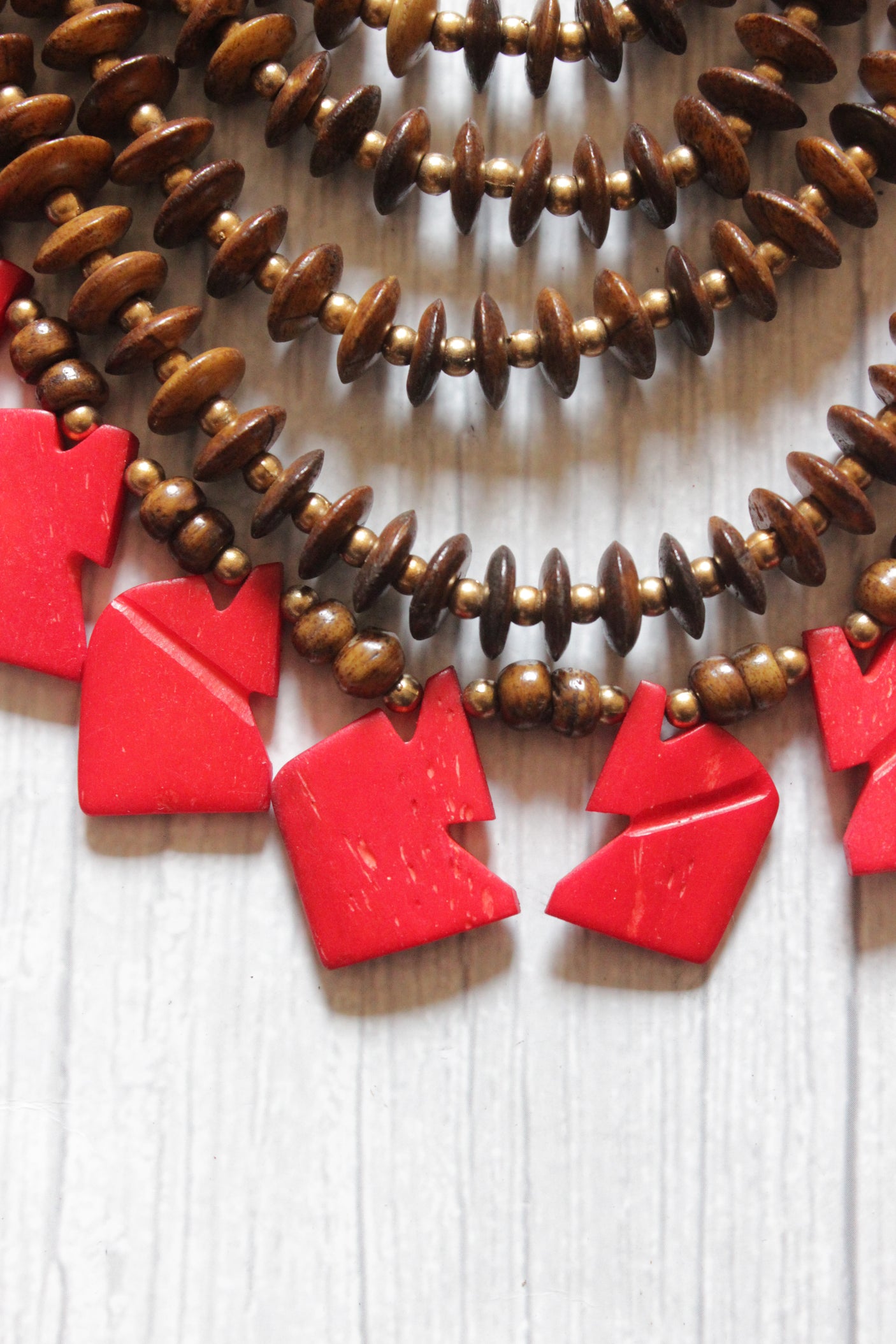 Brown & Red Elephant Charms Bone Beads Handcrafted Multi-Layer African and Tibetan Tribal Necklace