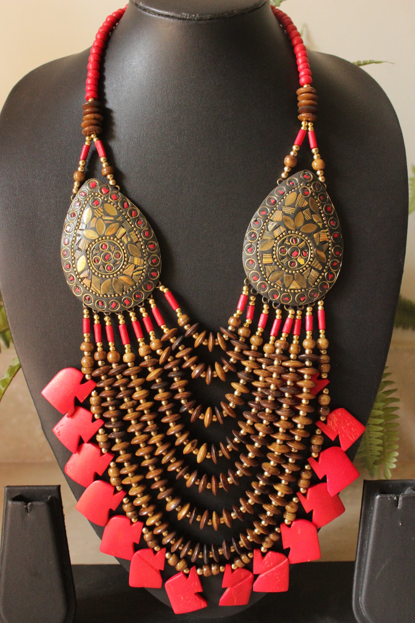 Brown & Red Elephant Charms Bone Beads Handcrafted Multi-Layer African and Tibetan Tribal Necklace