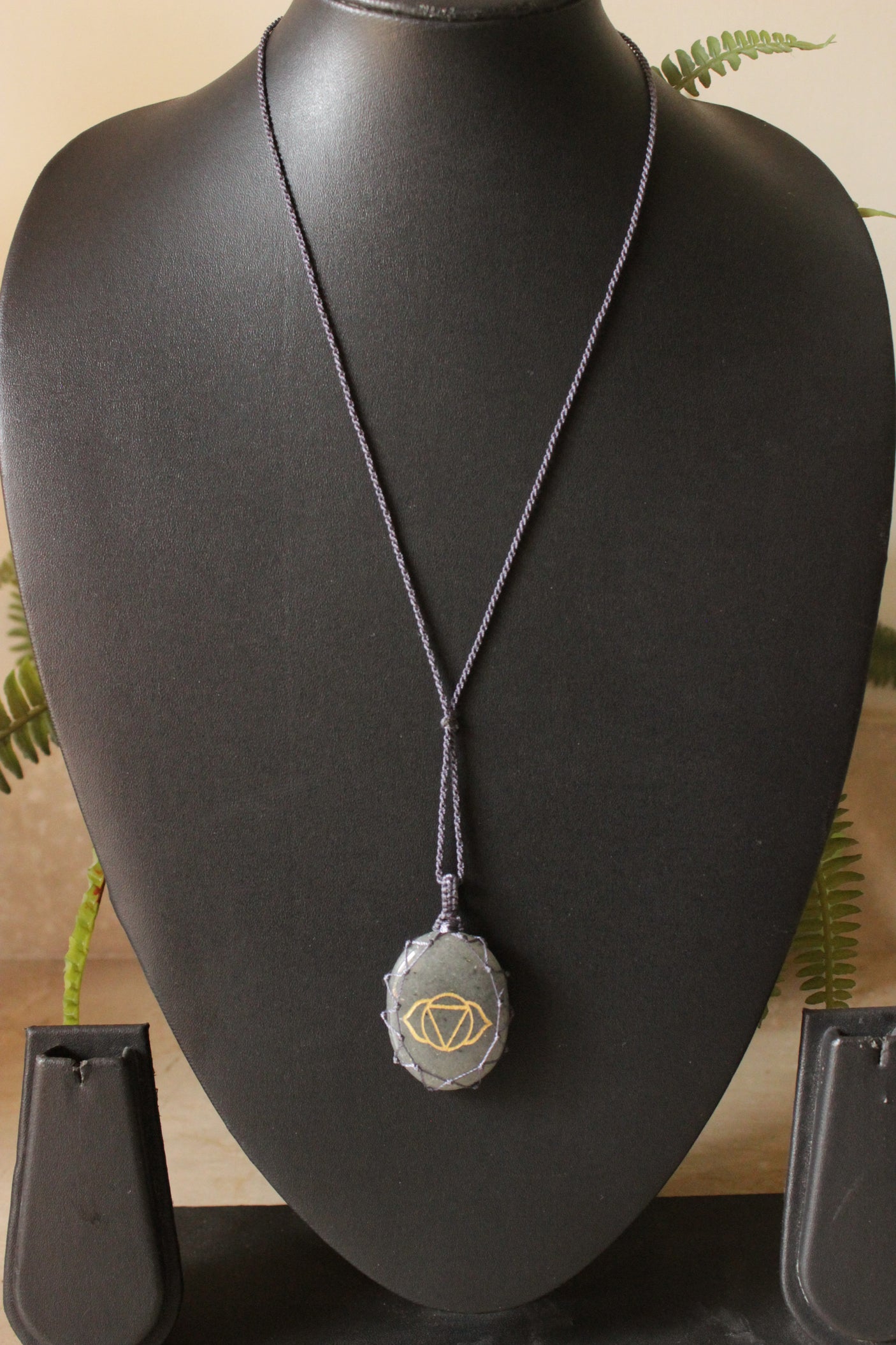 Grey Natural Gemstone Mesh Rope Necklace