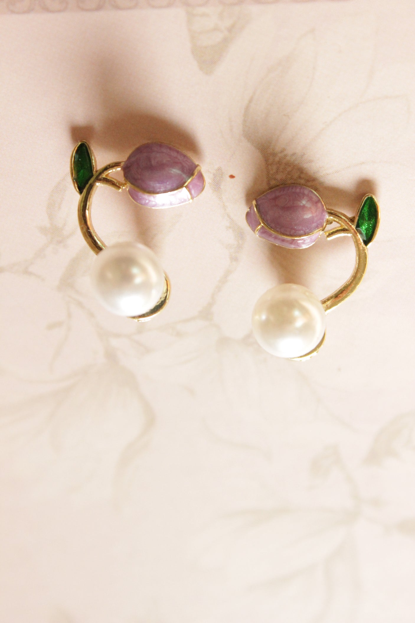 Gold Toned Flower Pearls Stud Earrings