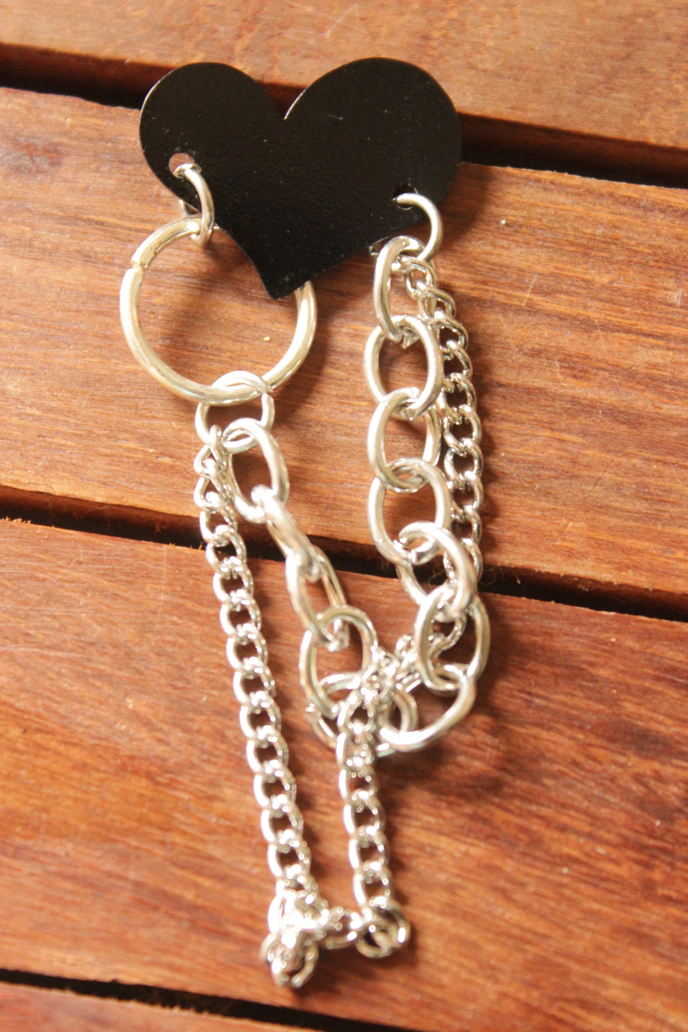 Black Heart 2 Layer Chain Strings Earrings