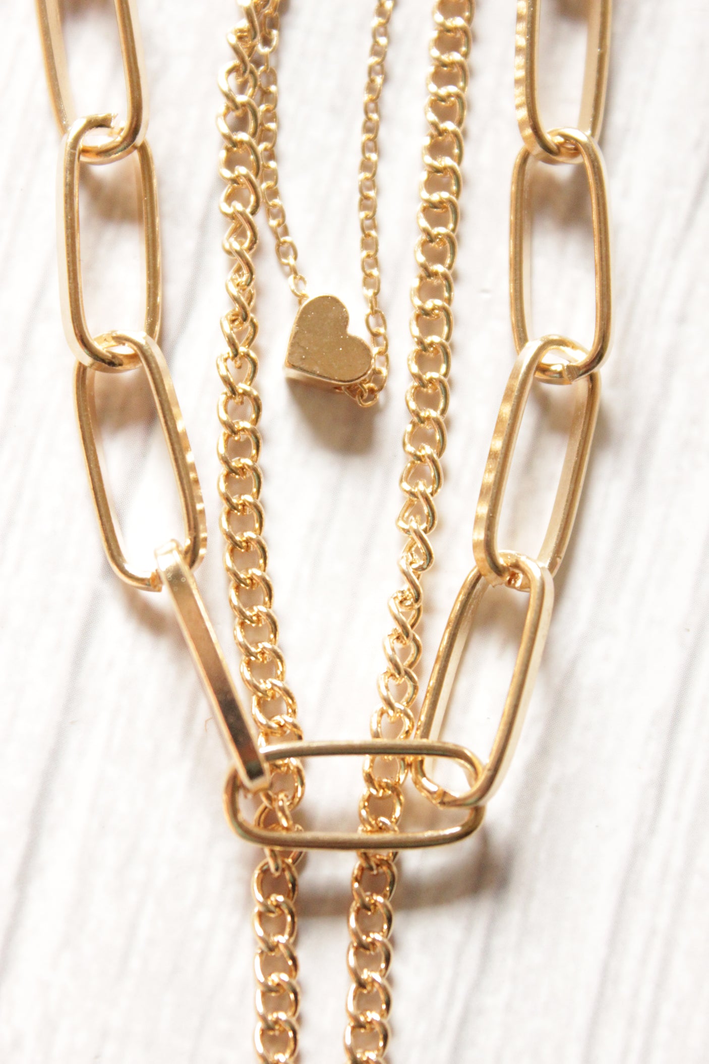 3 Layer Gold Toned Lock Chain Necklace