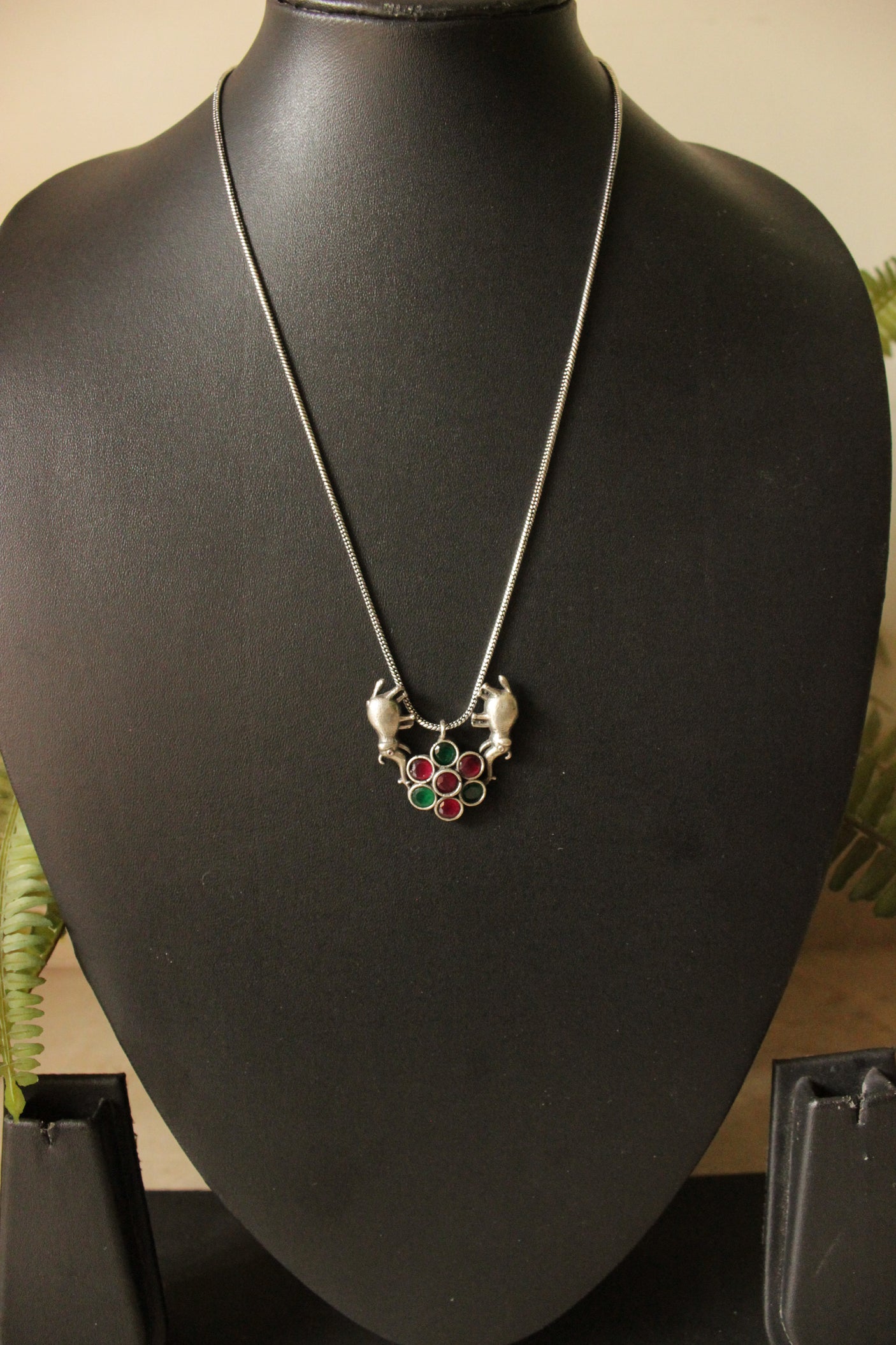 Premium Oxidised Finish Elephant Motif Pendant Chain Necklace