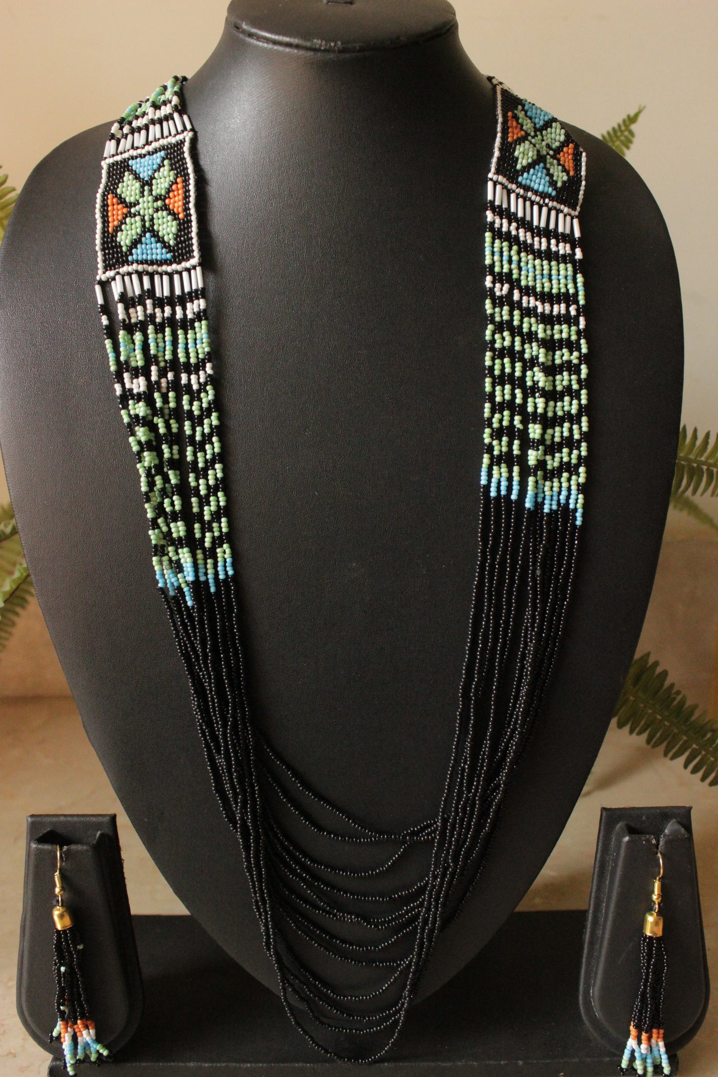 Hand Braided Black and Multi-Color Seed Beads Beaded Necklace
